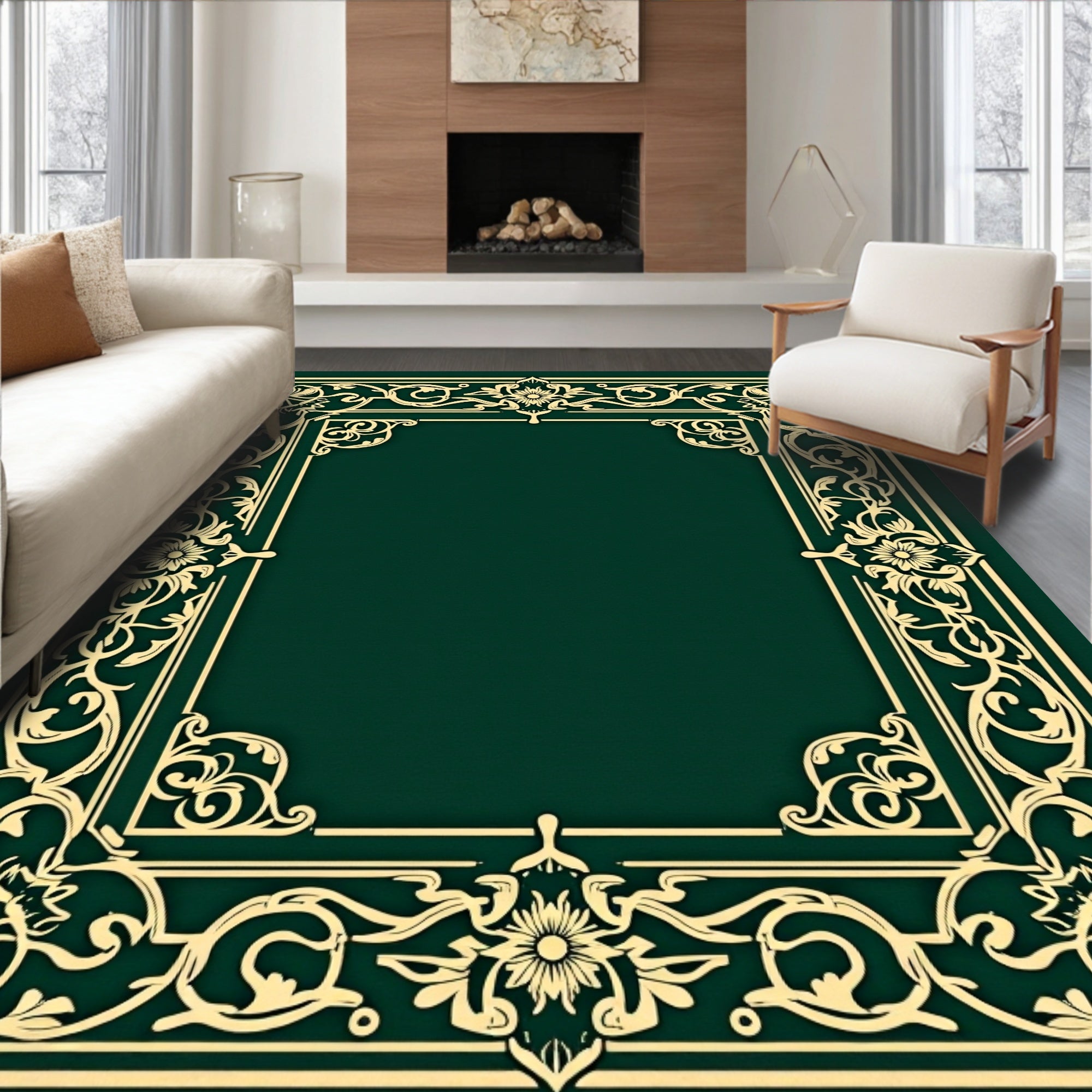 Antique Floral Scrollwork Frame Design Rug