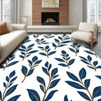 Classic Blue Leaf Botanical Pattern Rug
