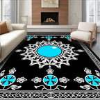 Intricate Cyan Starburst Geometric Design Rug