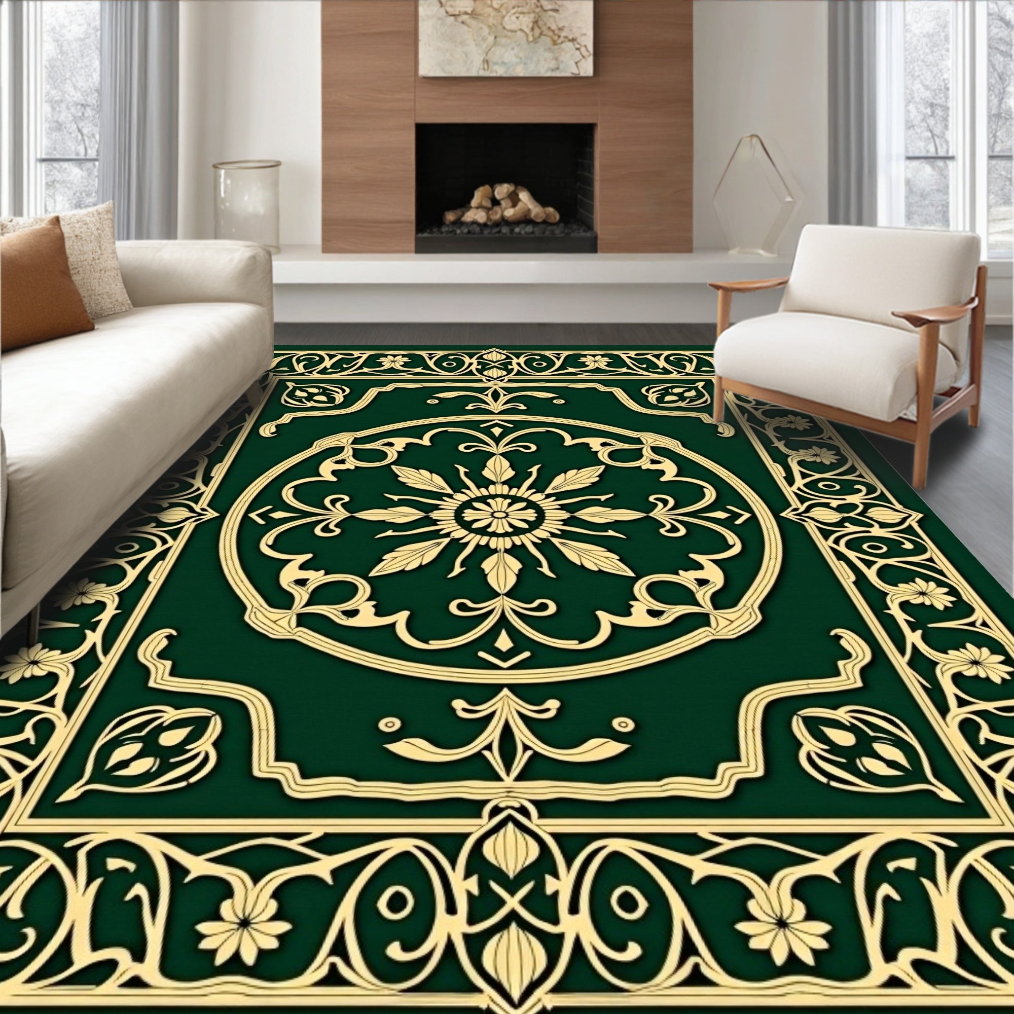 Emerald Gold Floral Archway Medallion Rug