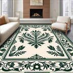 Elegant Dark Green Floral Scroll Pattern Rug