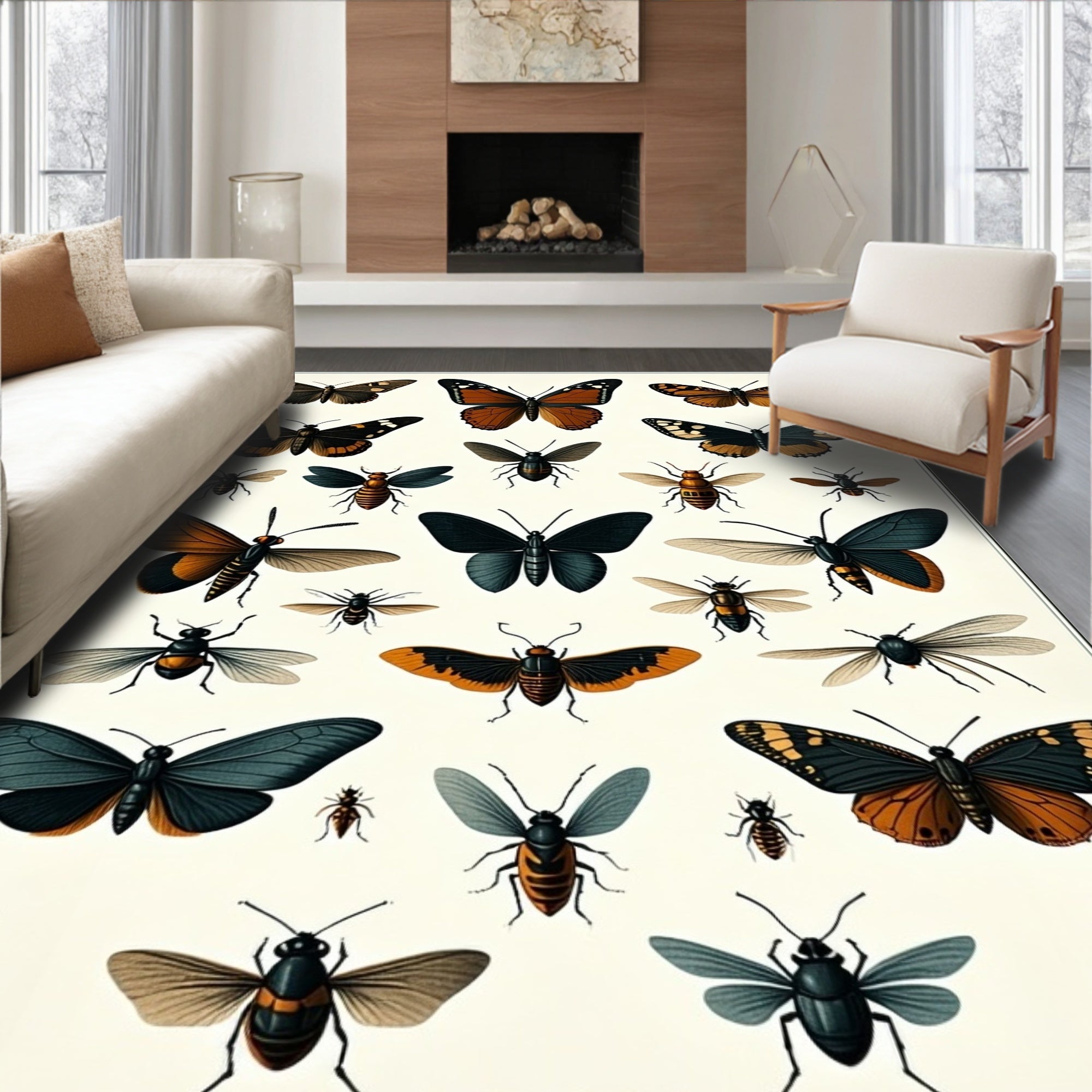 Vintage Butterfly Insect Collection Rug