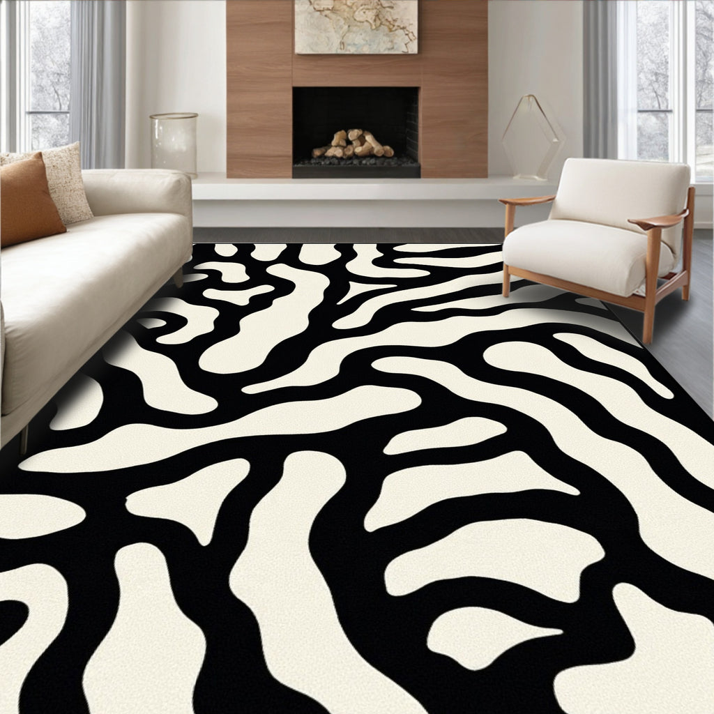 Organic Abstract Black White Rug