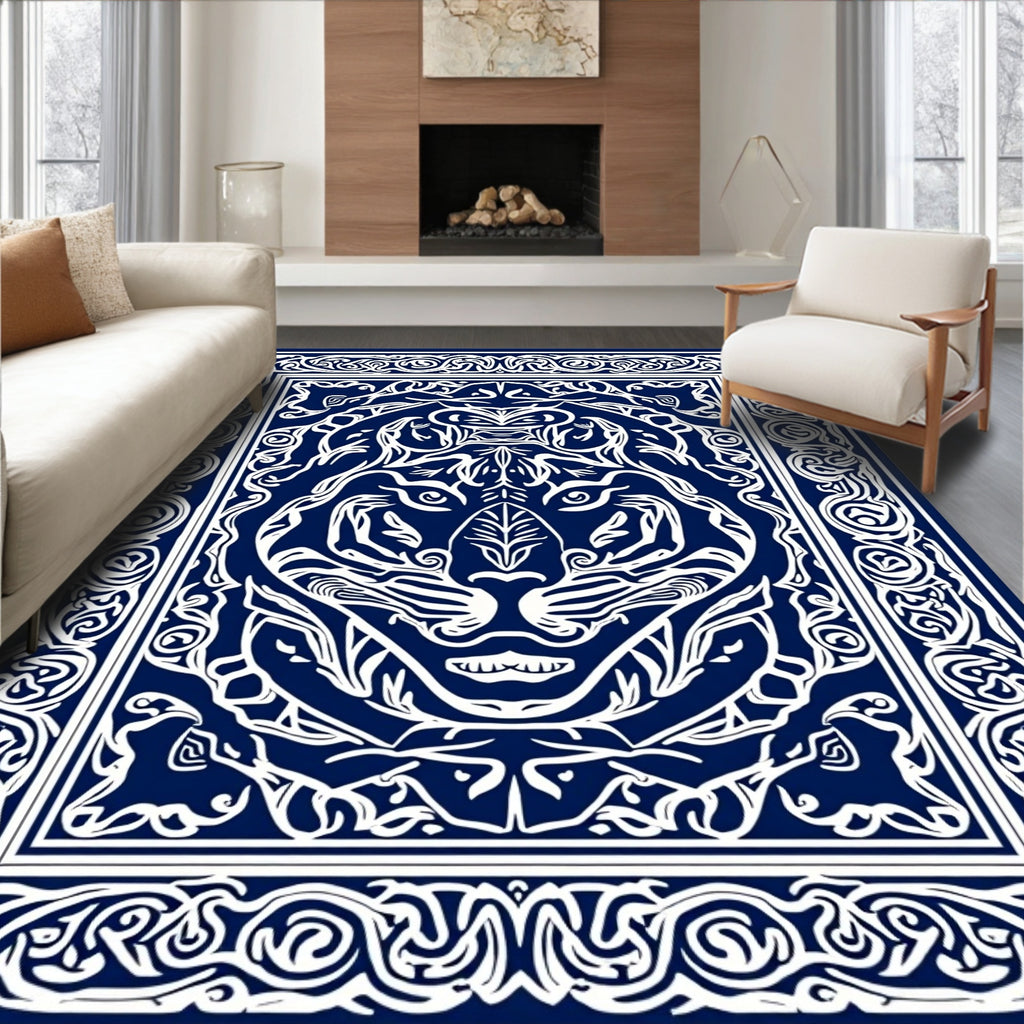 Ornate Tiger Face Intricate Border Rug
