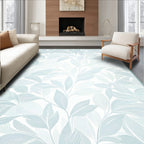 Light Blue Leaf Patterned Design Rug