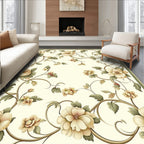 Creamy Floral Vine Scroll Design Rug