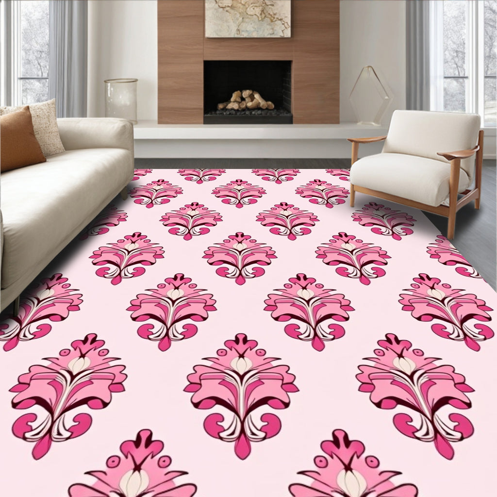 Pink Floral Damask Pattern Rug