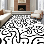 Abstract Black White Doodle Pattern Rug