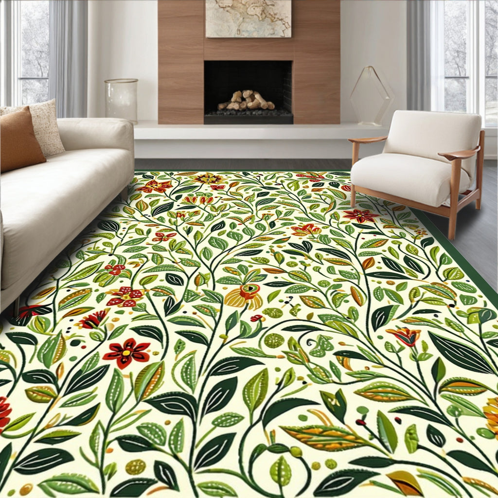 Whimsical Floral Vine Pattern Rug