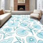Delicate Teal Floral Outline Pattern Rug