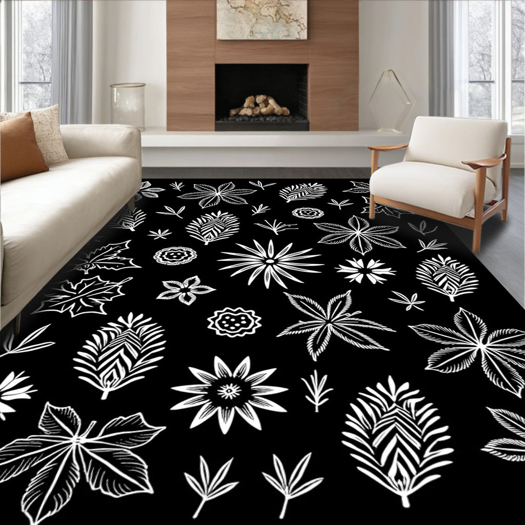 White Botanical Medley Scatter Arrangement Rug