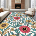 Retro Floral Pattern With Yellow Red Elements Rug