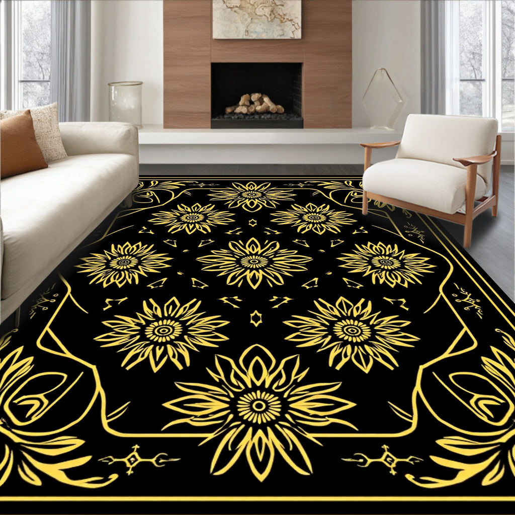 Ornate Floral Sunburst Pattern Rug