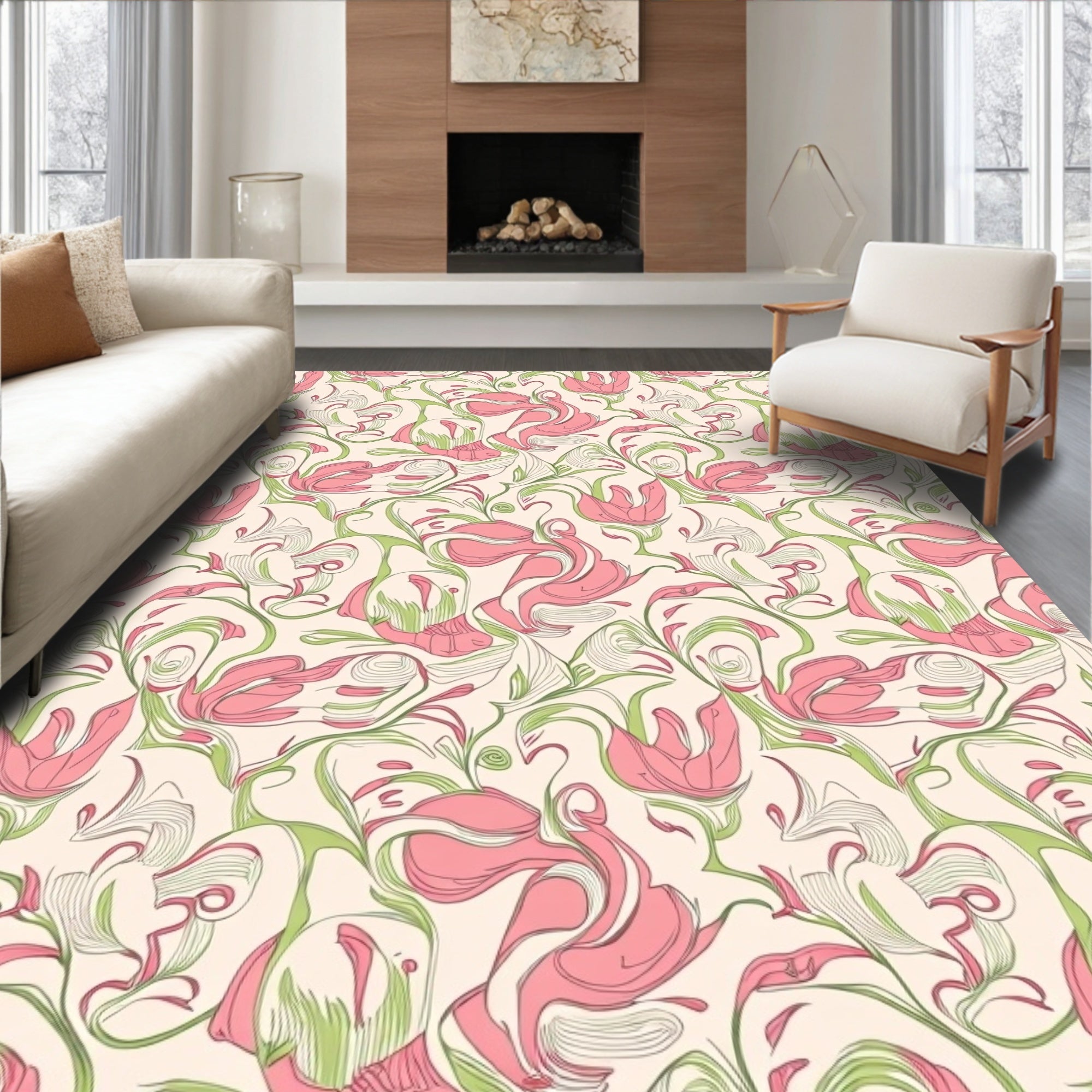 Art Nouveau Floral Swirls Pattern Rug