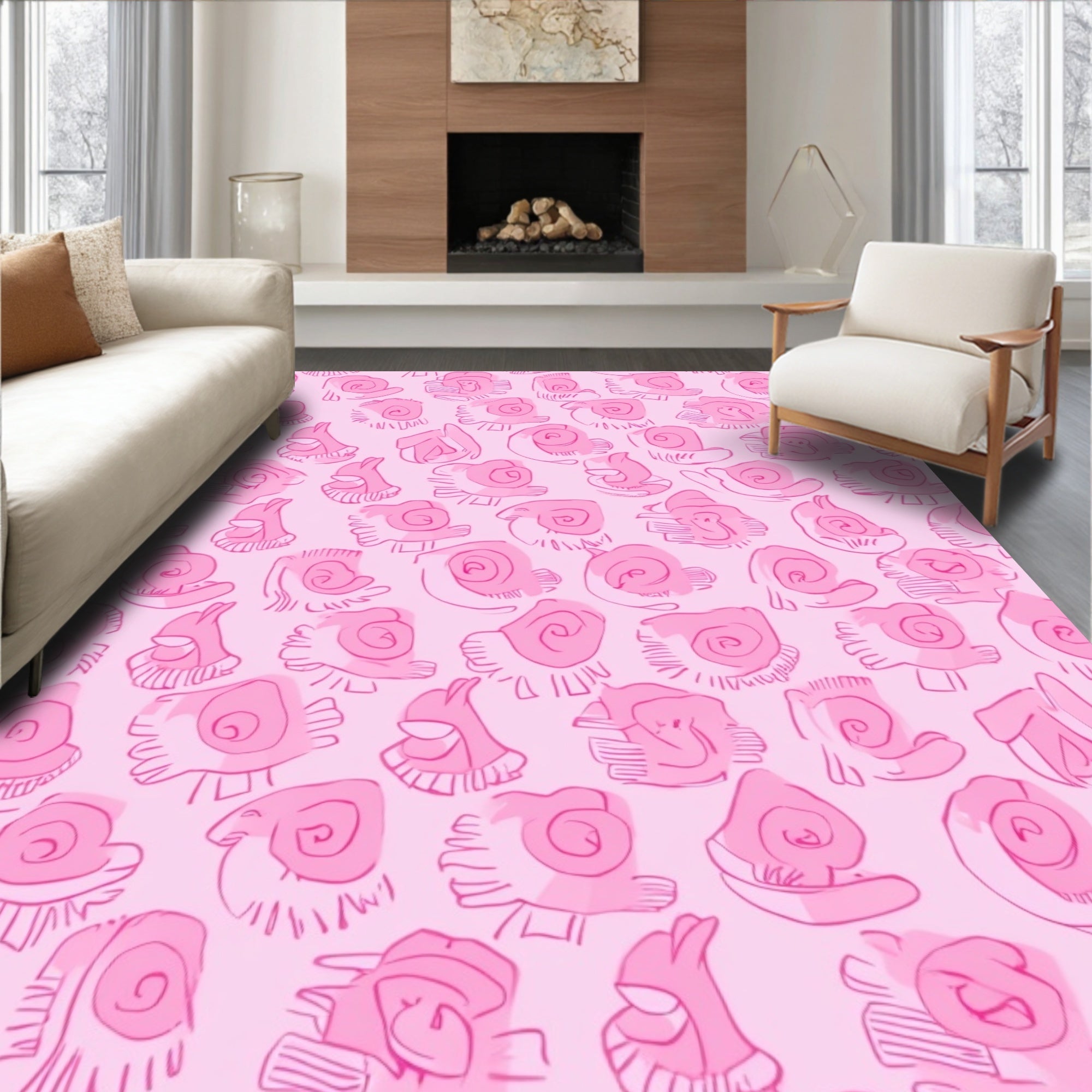 Pink Doodle Shell Pattern Rug