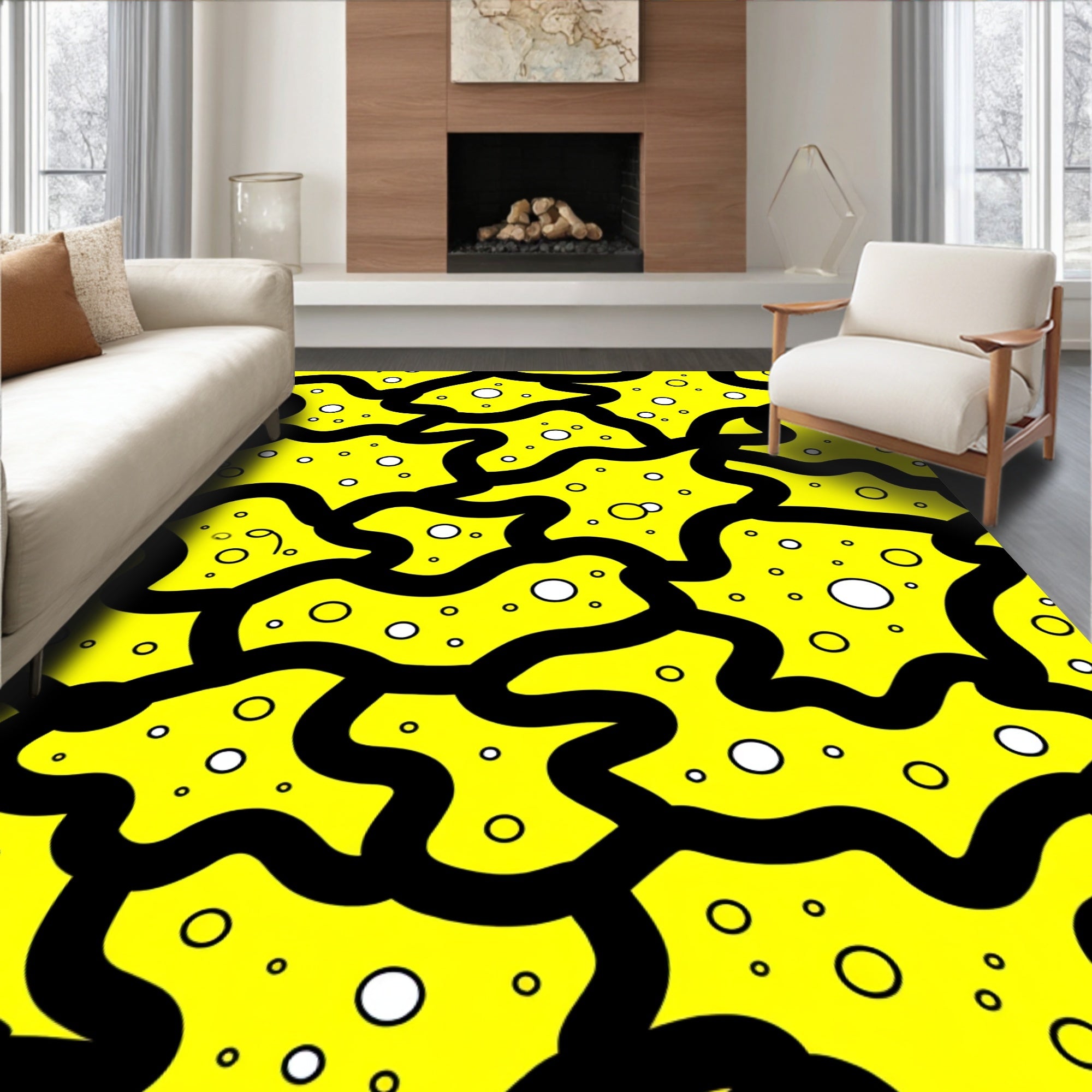 Bold Yellow And Black Circles Rug