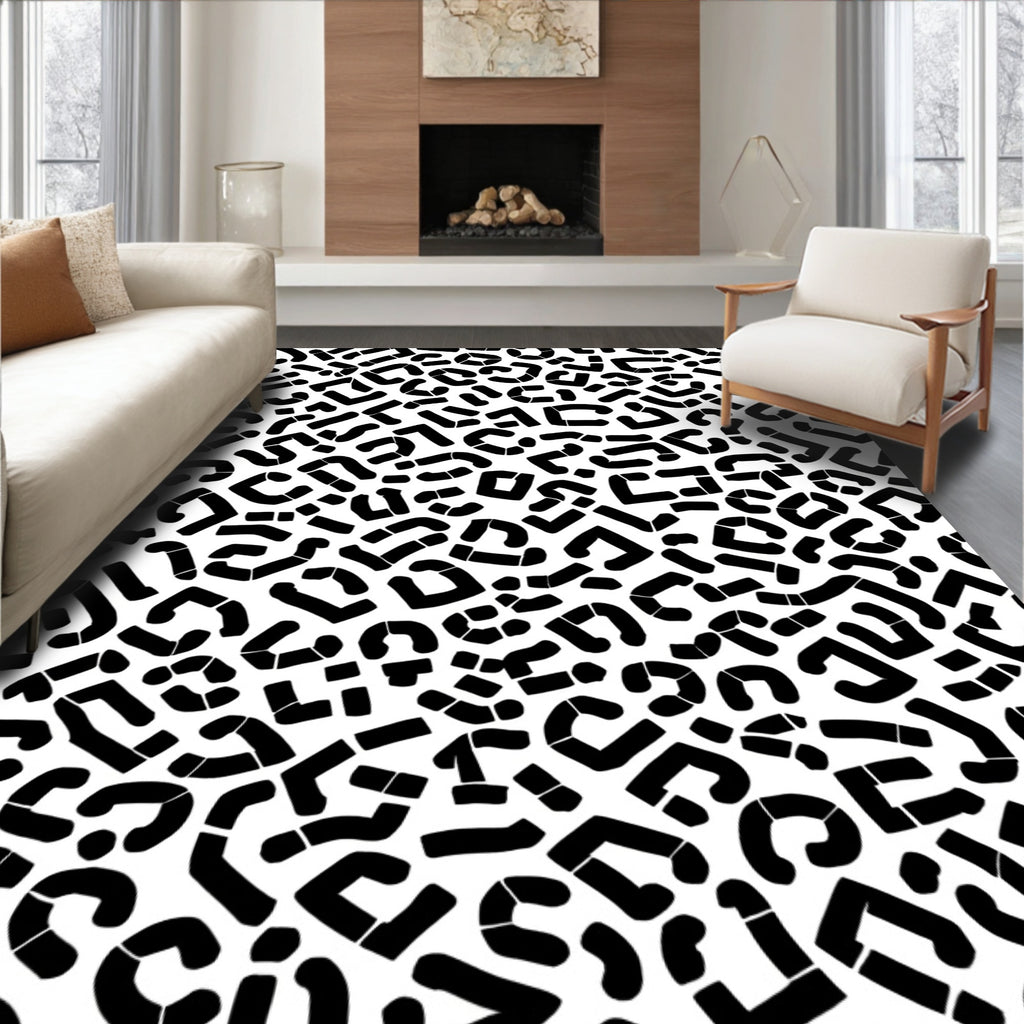 Abstract Black White Playful Spots Rug