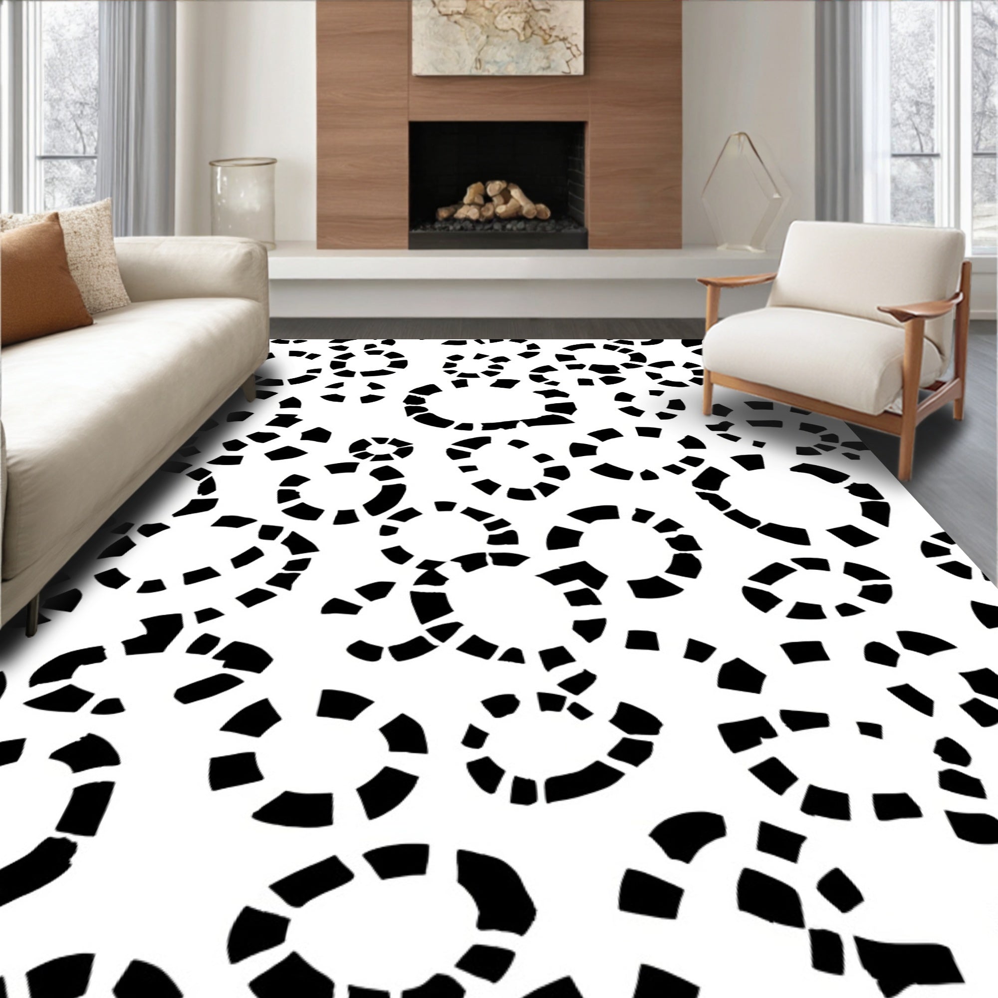 Abstract Black Circles Pattern Rug