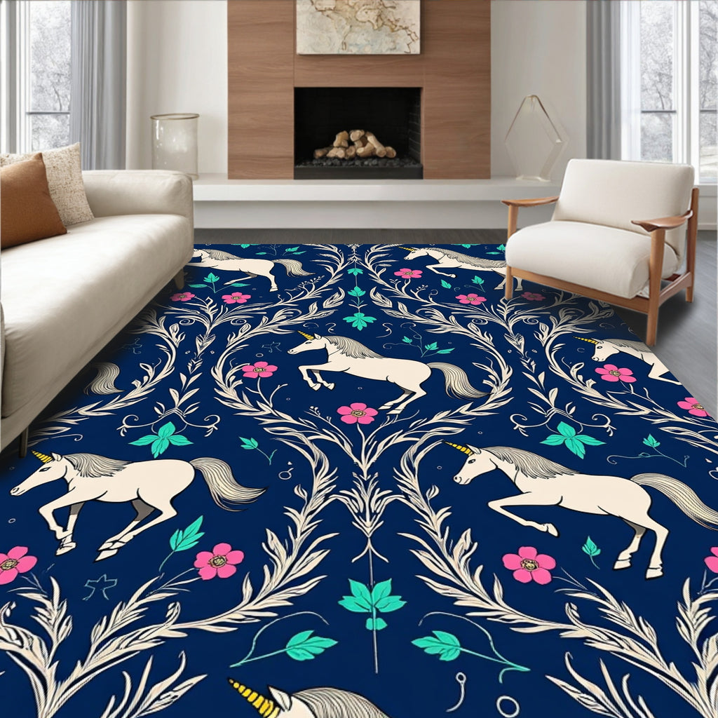 Grounded Unicorn Floral Navy Rug