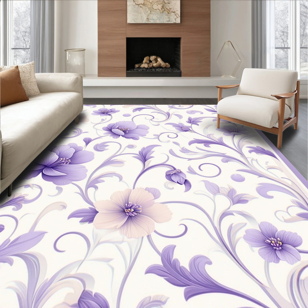 Lavender Floral Swirls Pattern Rug