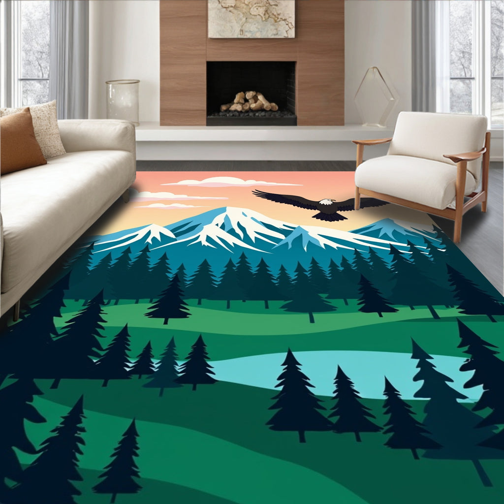Majestic Eagle Over Snowy Peaks Design Rug