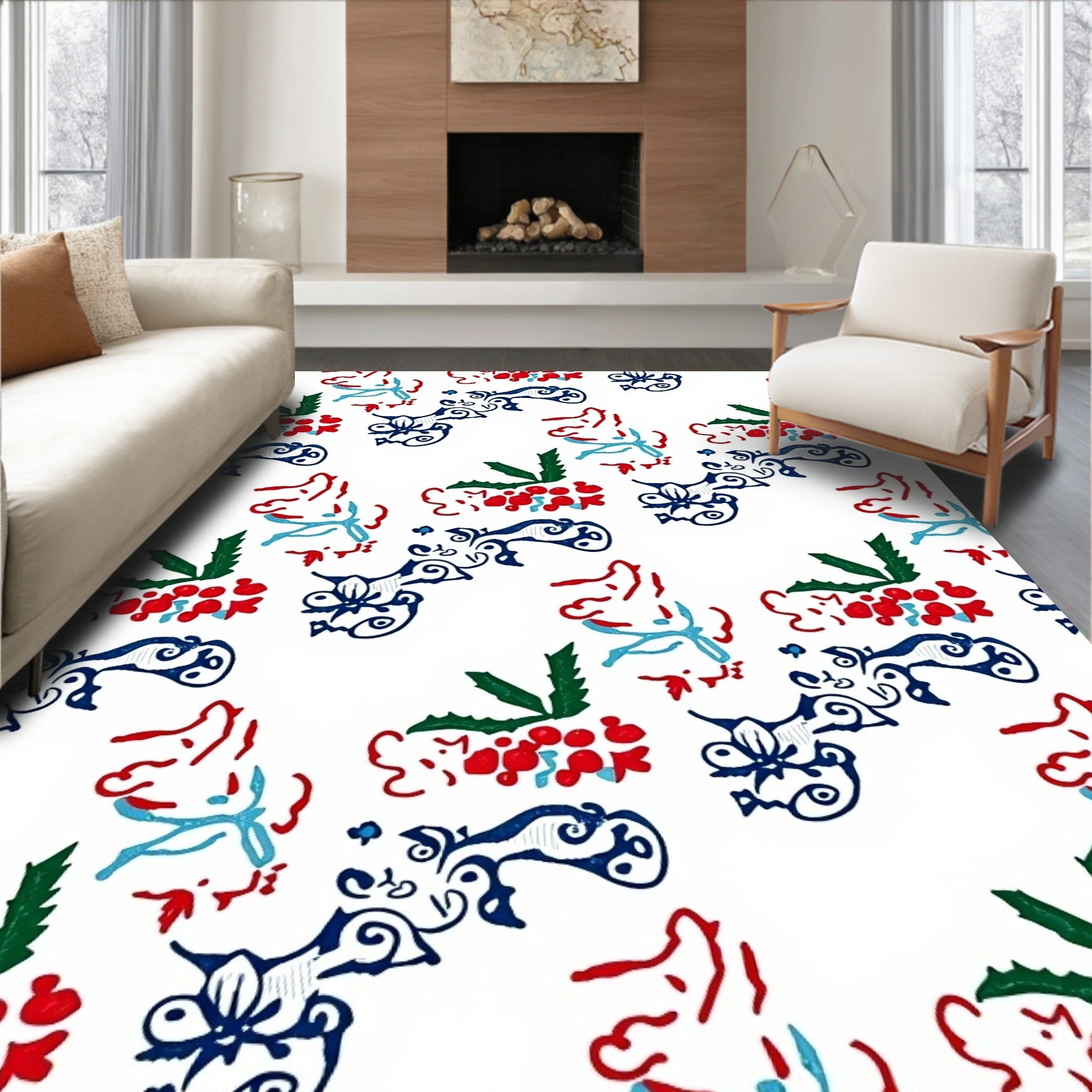Red Blue Green Holly Berry Whirl Rug