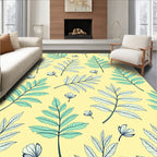 Delicate Botanical Pattern With Teal Leaves Rug
