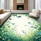Emerald Green Butterfly Meadow Pattern Rug