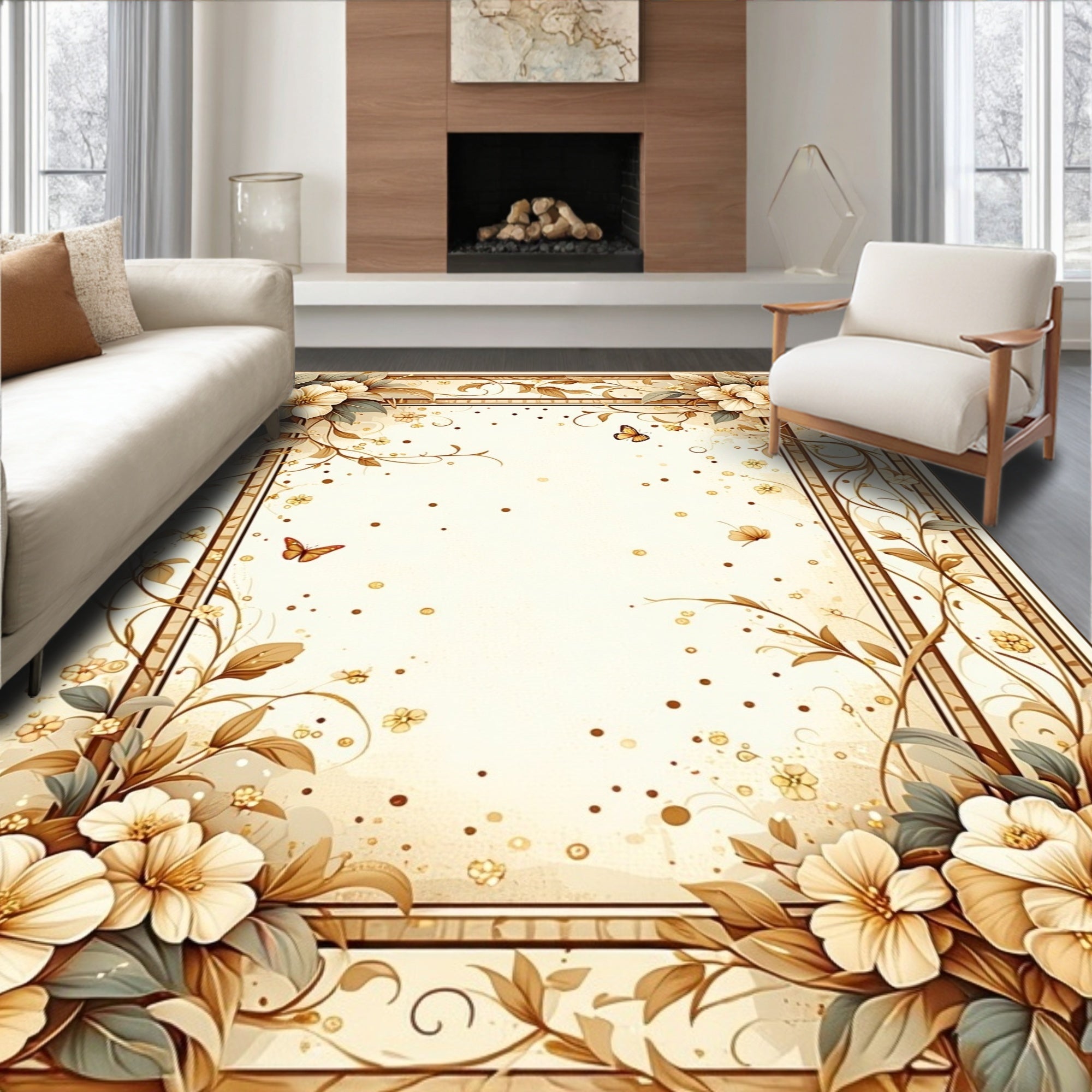Elegant Floral And Butterfly Vines Rug