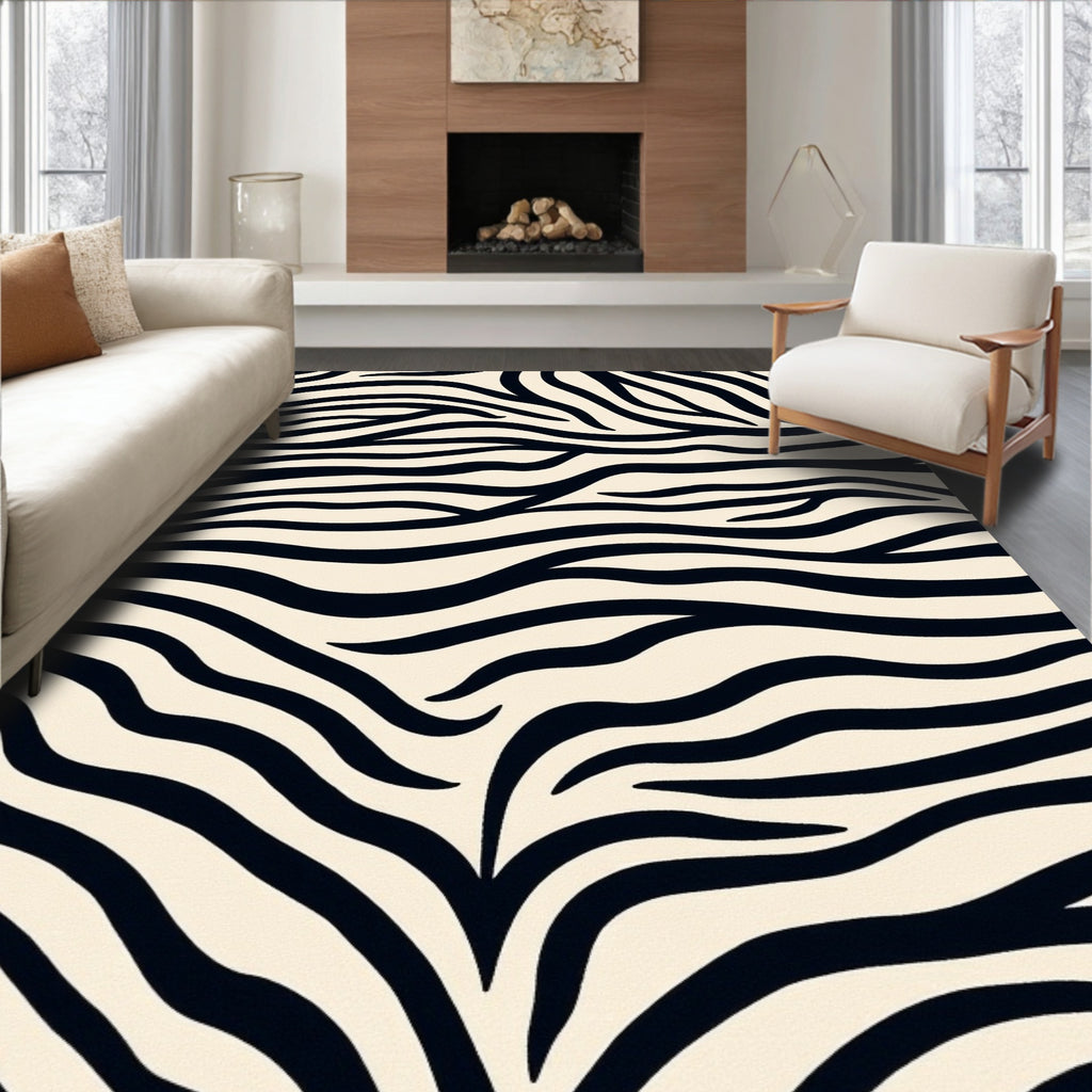 Bold Black And Cream Zebra Print Rug