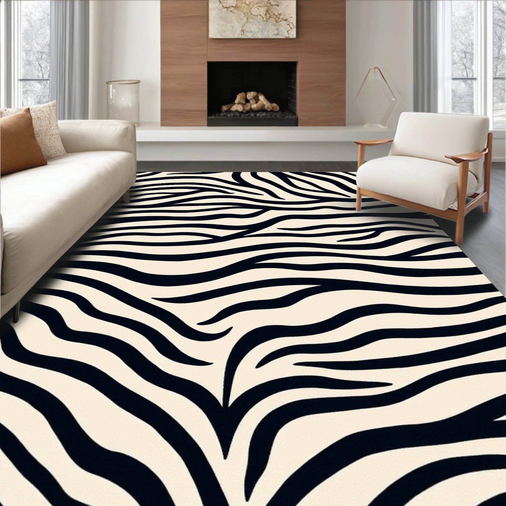 Bold Black And Cream Zebra Print Rug