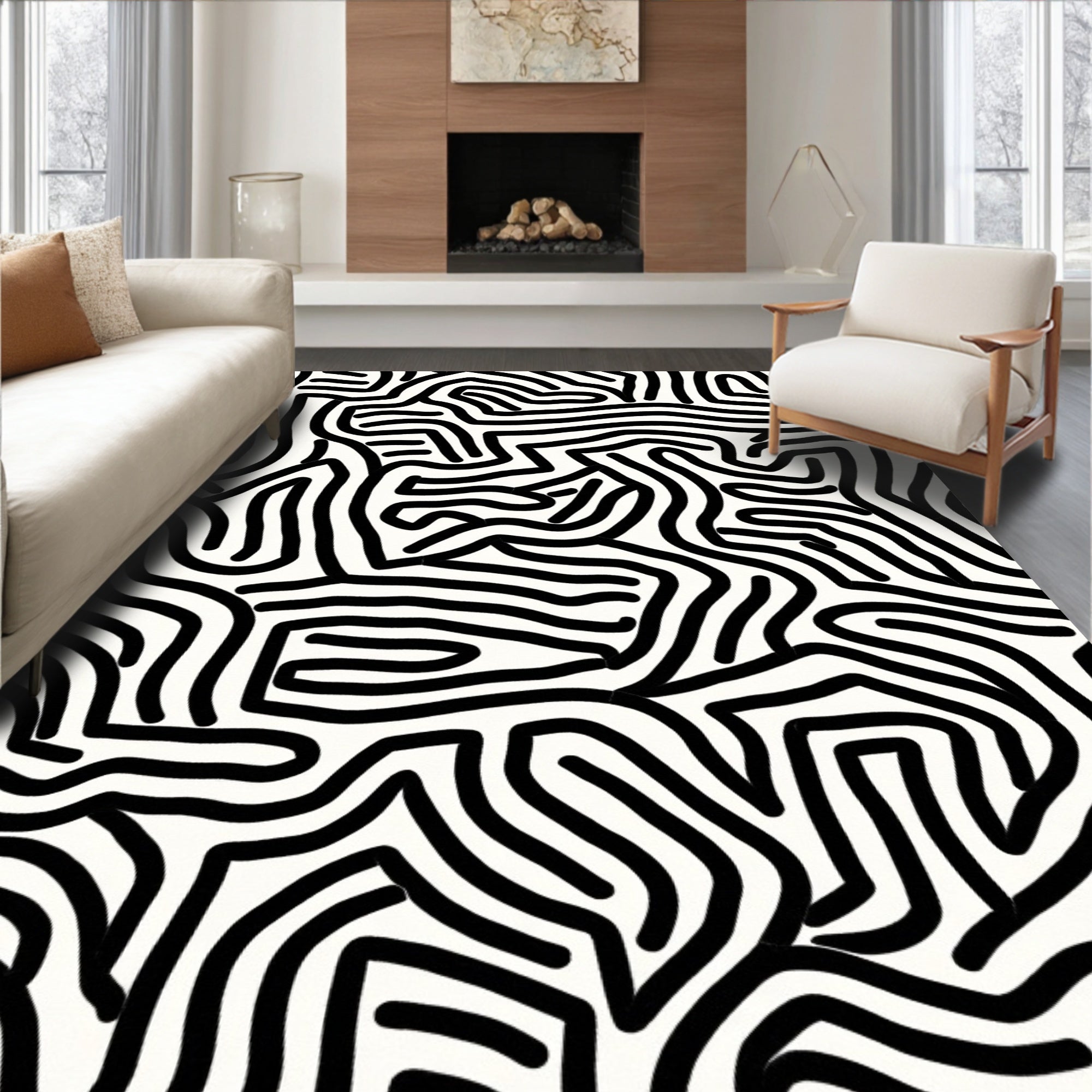 Abstract Maze Pattern Rug