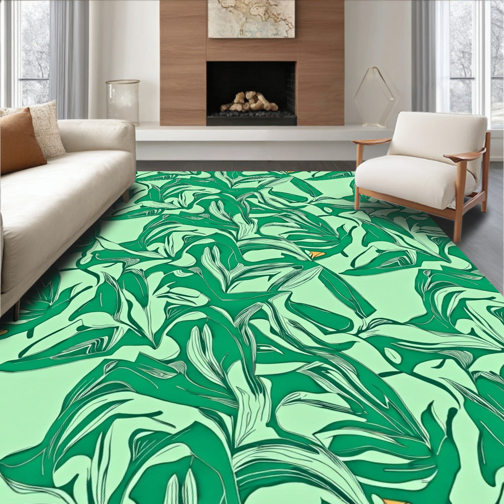 Verdant Lush Leafy Abstract Foliage Rug