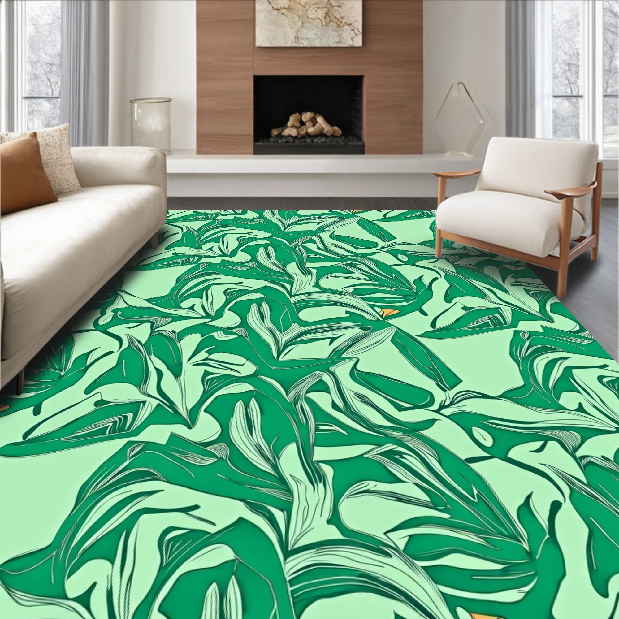 Verdant Lush Leafy Abstract Foliage Rug