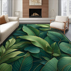 Lush Tropical Foliage Gold Border Rug
