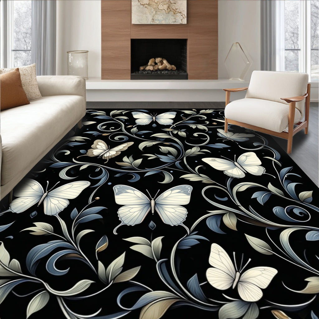 Whimsical Butterfly Floral Vine Ornament Rug