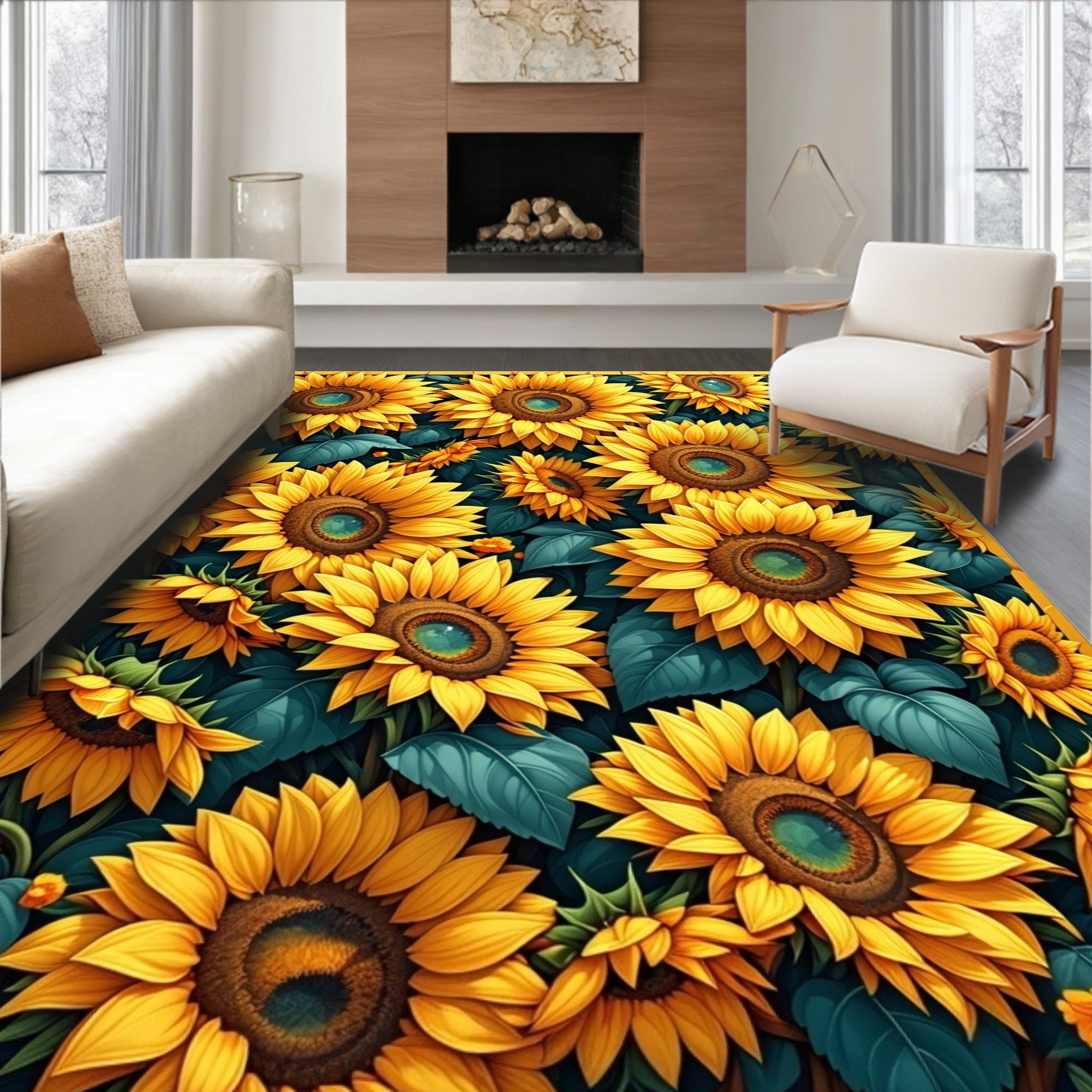 Bold Yellow Sunflower Collage Design Rug