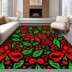 Red Green Bows And Leaves Arrangement Rug