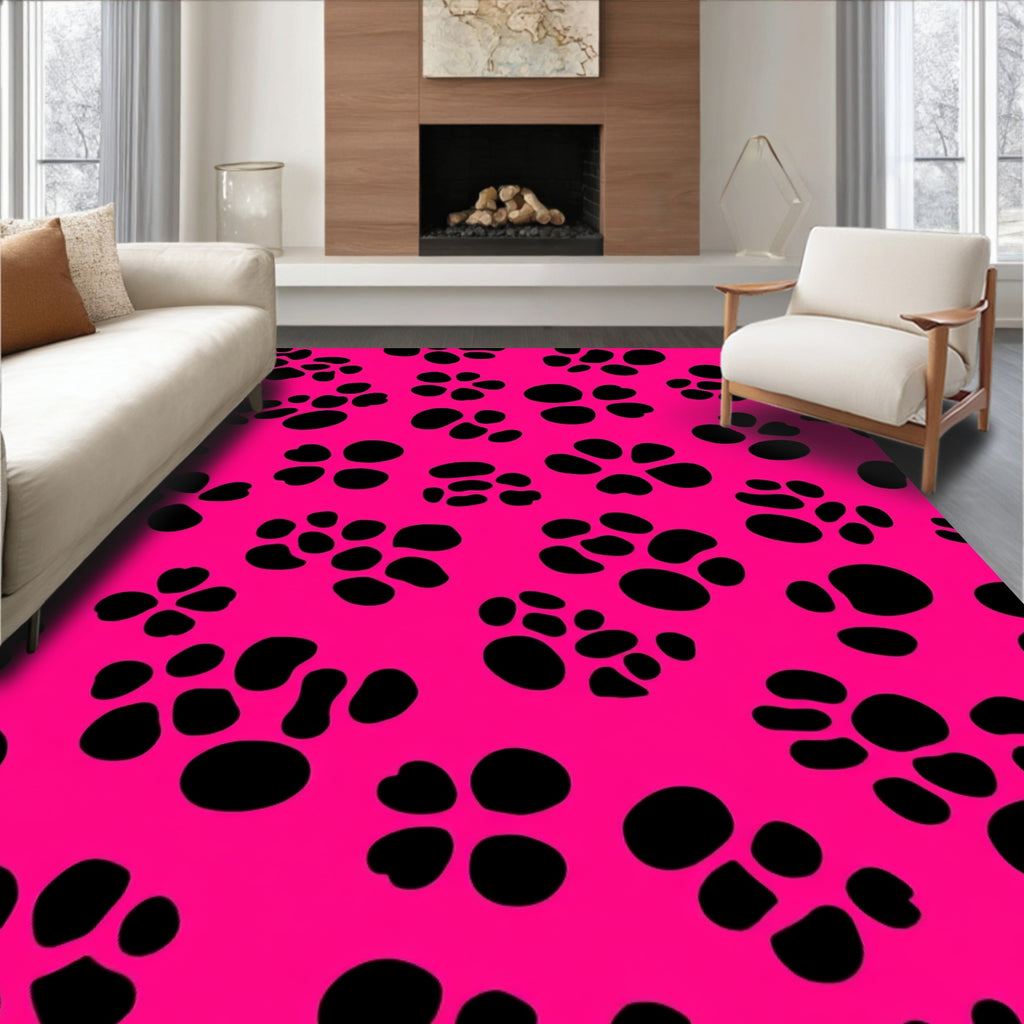 Bold Pink Paw Print Pattern Rug