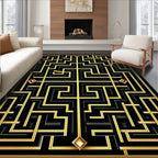 Black Gold Geometric Maze Rug