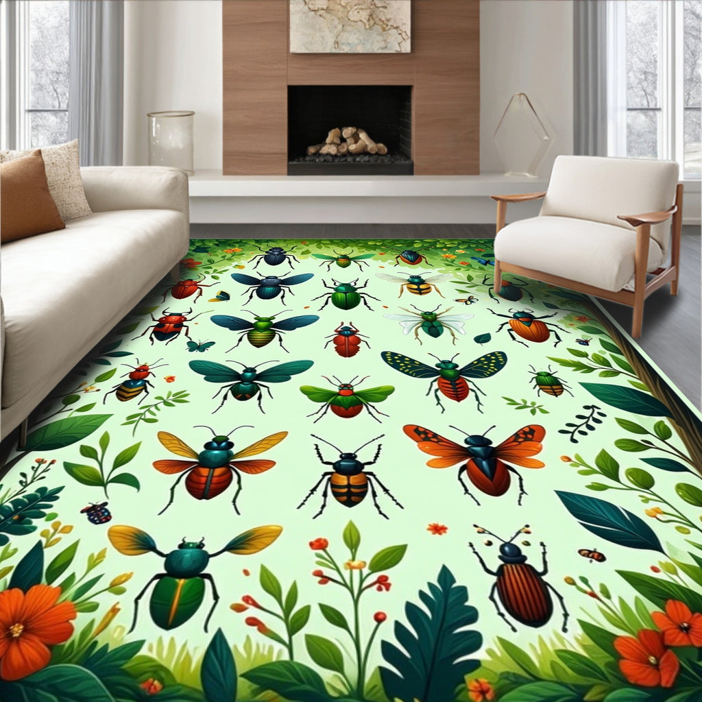 Nature's Garden Beetle Pattern Rug