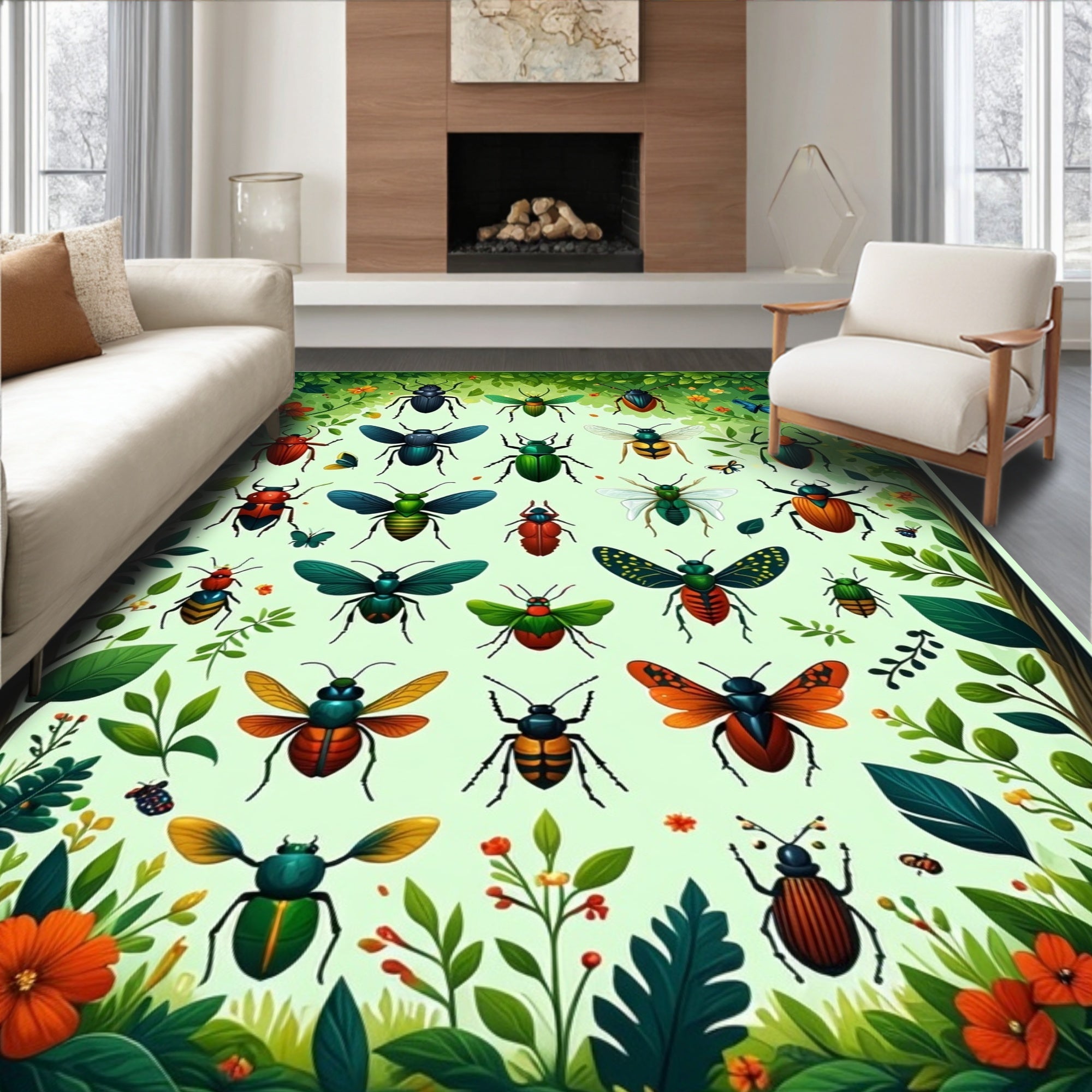 Nature's Garden Beetle Pattern Rug