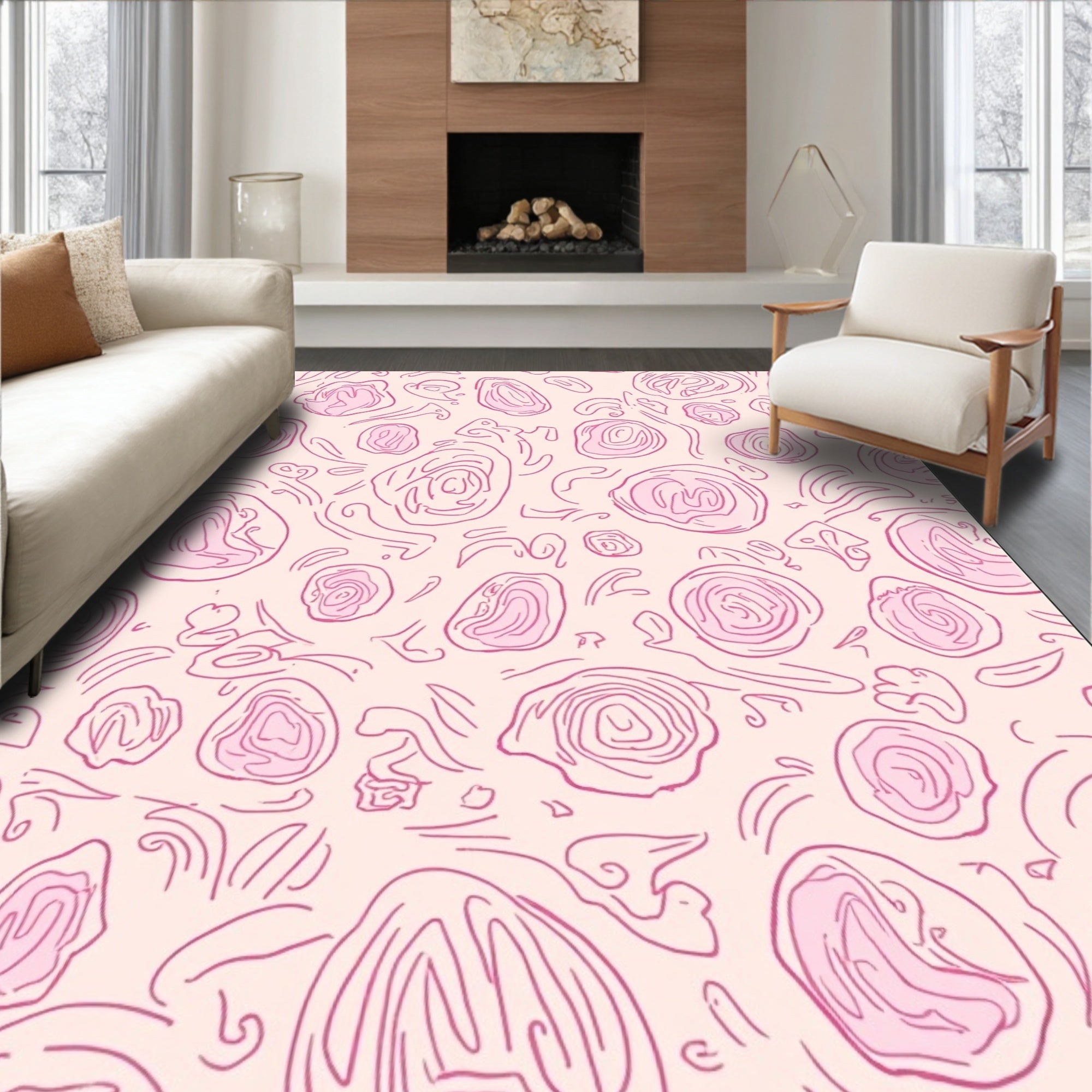 Abstract Pink Organic Swirl Pattern Rug