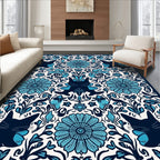 Blue Cat Floral Symmetry Pattern Rug