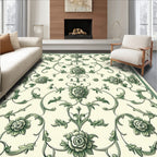 Ornate Green Floral Vine Pattern Rug