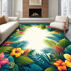 Vibrant Tropical Floral Lush Leaves Rug