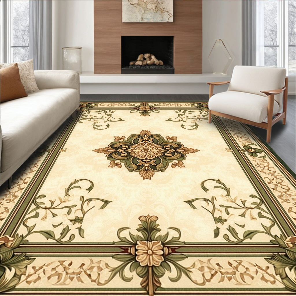 Elaborate Floral Crested Golden Rug