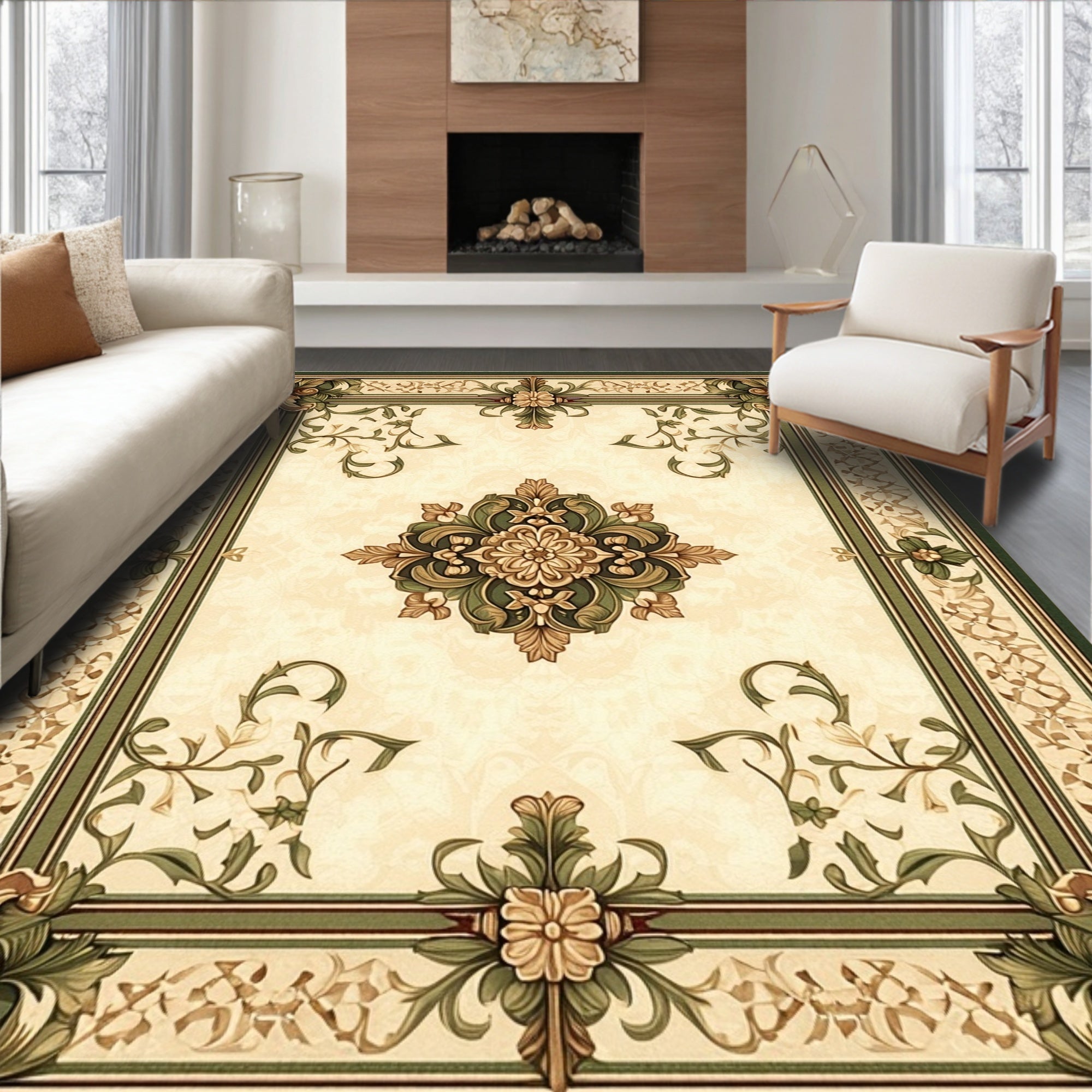 Elaborate Floral Crested Golden Rug