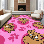 Cute Brown Dog Pattern With Flowers Rug