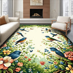 Charming Bird and Floral Nature Scene Rug